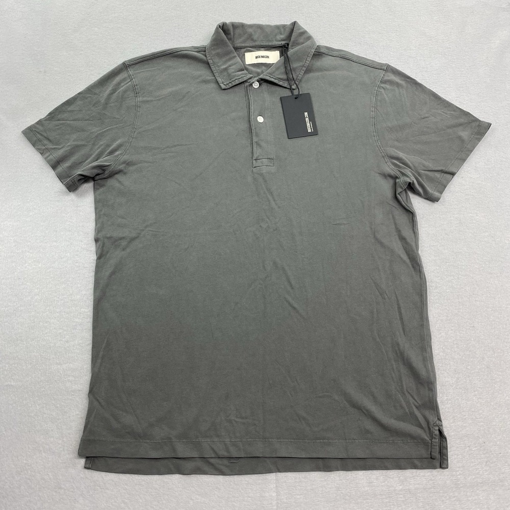 Buck Mason Polo Shirt Mens Large Faded Black Venice Wash Sueded Cotton Polo